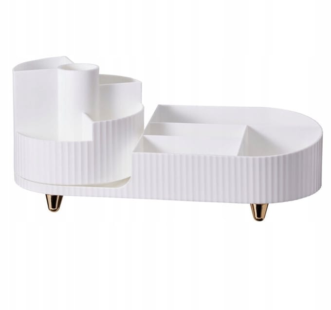 Koopman - Make-up Organizer - 9 Vakken - Draaiend - Wit met Gouden Elementen