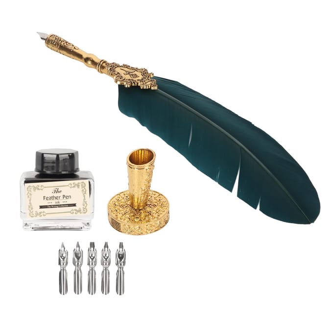 Kielpen en Inkt Set met 5 Verwisselbare Penpunten voor Student Retro Stijl Schrijven Soepel beige