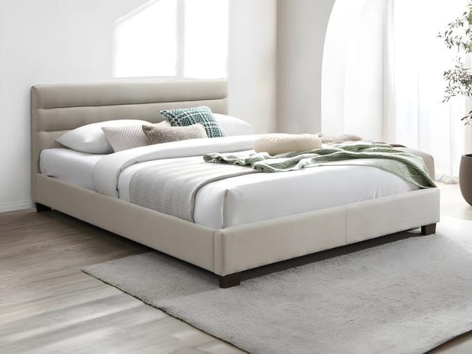 Vente-unique Bedframe stof beige 140 x 190 cm
