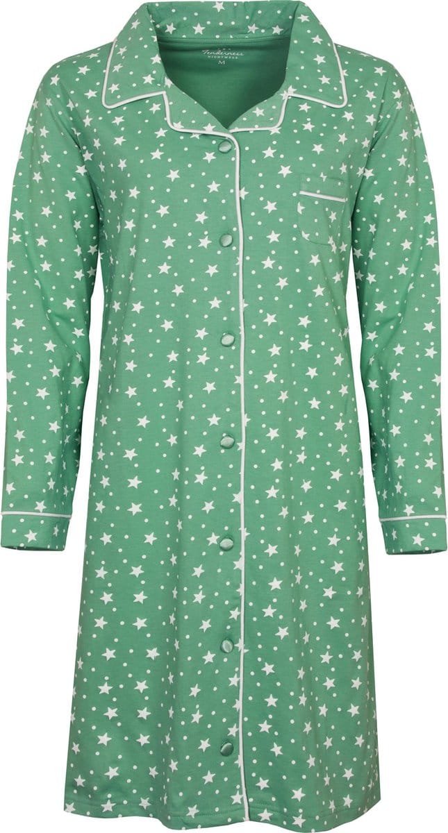 Tenderness Dames Nachthemd - Doorknoop - Katoen - Groen - Maat S