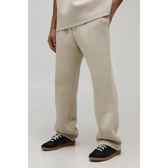 Straight Leg Bonded Scuba Pintuck Joggers | Stone | Size Medium