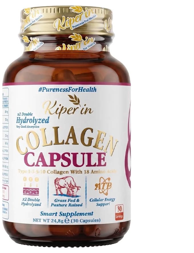 Kiperin Collageen Capsules 30 Stuks – Gehydrolyseerd Collageen met Hyaluronzuur, Biotine, Vitamine C, D3, Zink & Selenium