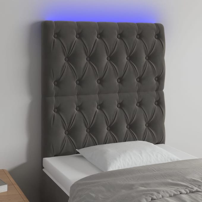 vidaXL - Hoofdbord - LED - 80x7x118/128 - cm - fluweel - donkergrijs