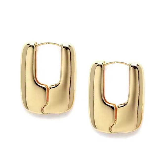 Block Hoop Earrings Gold 18K