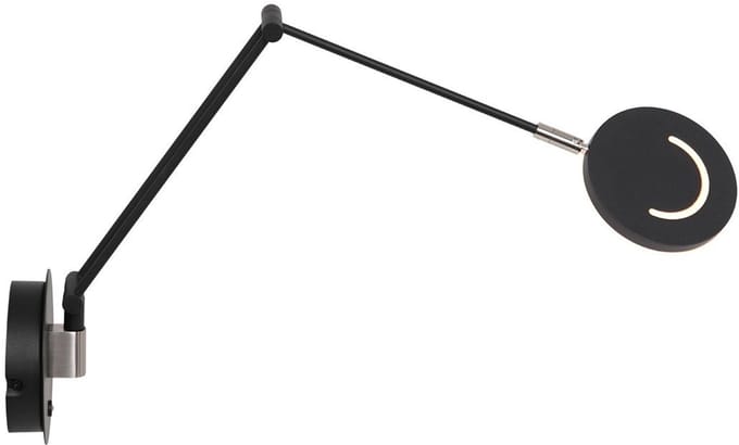 Wandlamp Soleil 3259ZW zwart met verstelbare arm van Steinhauer Exclusive van glas en metaal, draaibaar en kantelbaar, geschikt voor binnengebruik