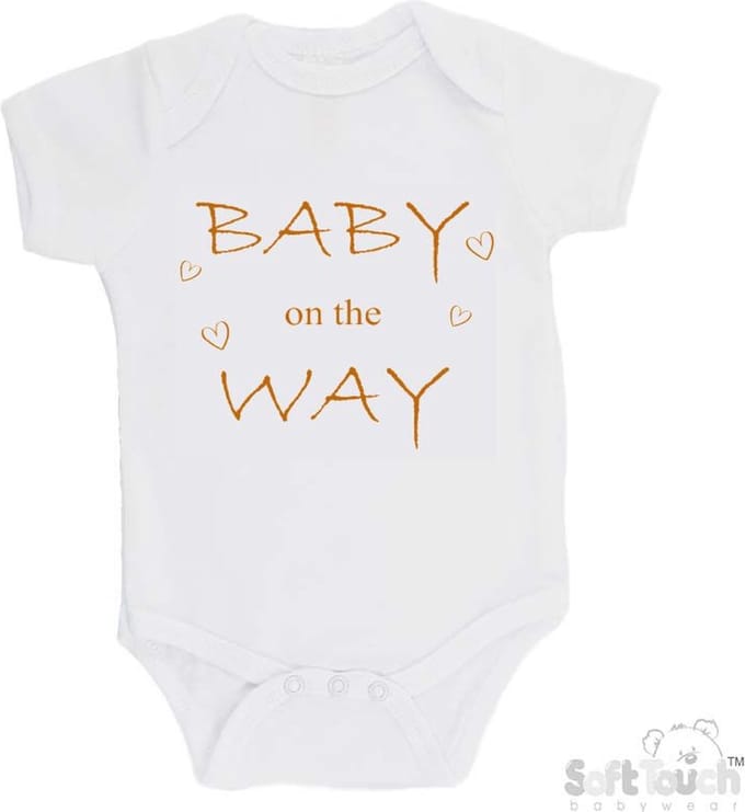 Soft Touch Romper "Baby on the way" Unisex Katoen Wit/tan Maat 56/62