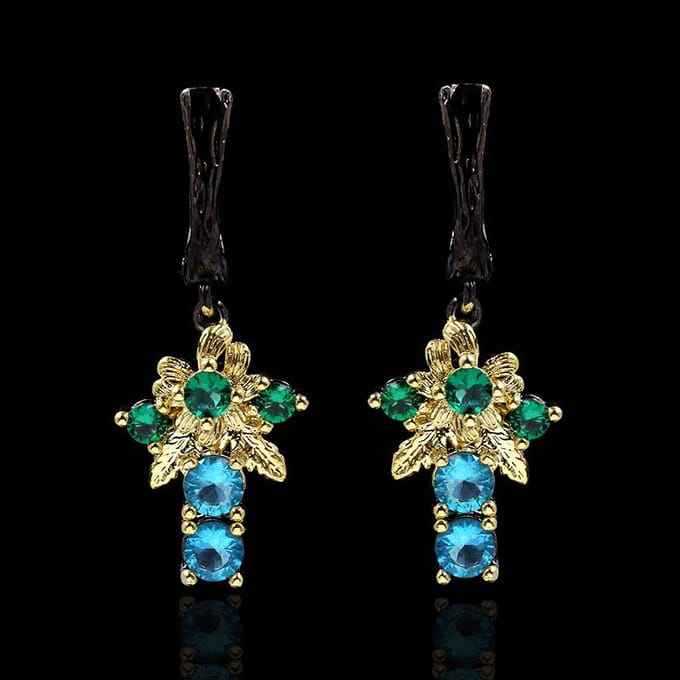 Accessoires Rétro Mode Boucles d'Oreilles Puces Exquises Populaires Serties de Diamants Gemme de Cristal black