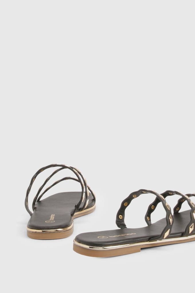 boohoo Dames Sandalen met metallic riemdetail | Black | Maat: 3