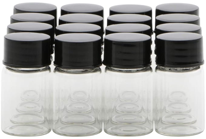 Set van 16 Mini Glas Vials van 5ml met Zwarte Schroefdop voor Reizen, Laboratoriumtests en Opslag