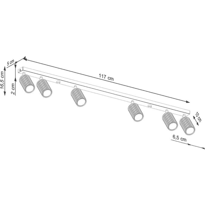 Plafondlamp KARBON 6L met 6 geribbelde spots in lijn - Sollux Lighting - IP20 - Wit aluminium behuizing - 117 x 6.5 x 16.5 cm - 6 x GU10 LED, exclusief lichtbron - 6 x 10 W - Minimalistische plafondlamp voor gang, hal en woonkamer