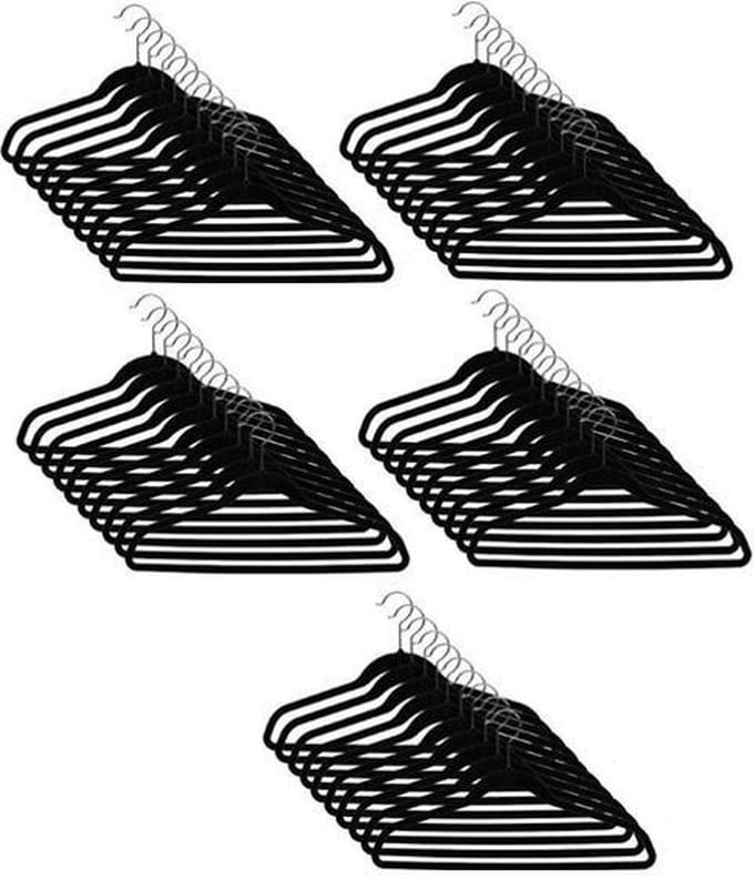 Kwaliteit Kledinghangerset 50 stuks - Non slip kledinghangers - Fluweel zwart