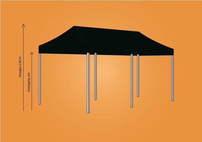 Plooitent 3x6 - Vouwtent 3x6 - Easy Up 3x6 - ALU - Kleur: ZWART