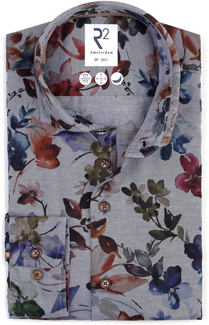 R2 Overhemd Flanel Flower Print Multicolour - Maat 41 - Heren - Overhemden Formeel