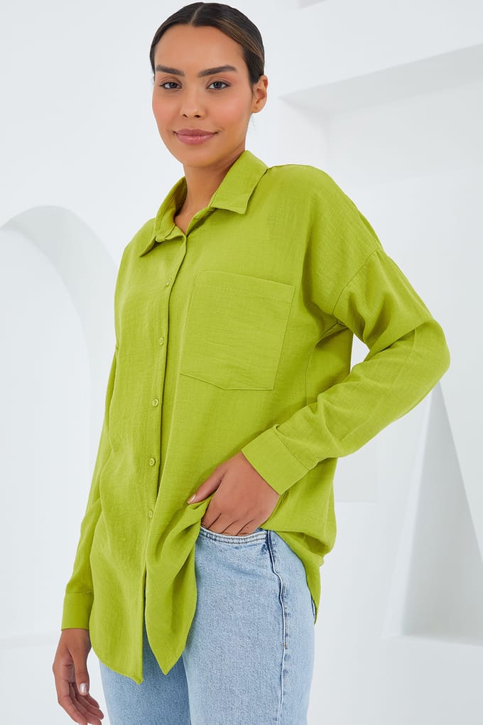 Linnen Blenden Shirt met Knopsluiting