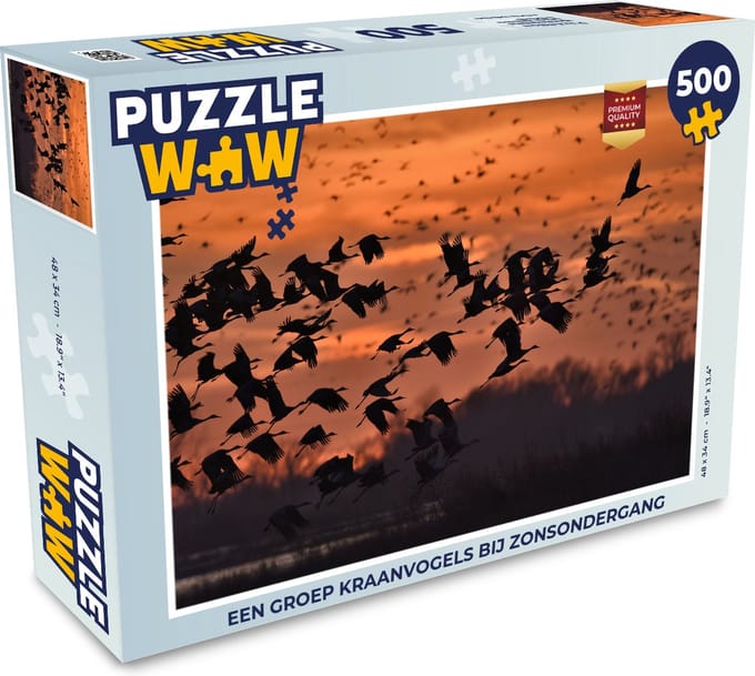 Puzzel Een groep kraanvogels bij zonsondergang - Legpuzzel - Puzzel 500 stukjes