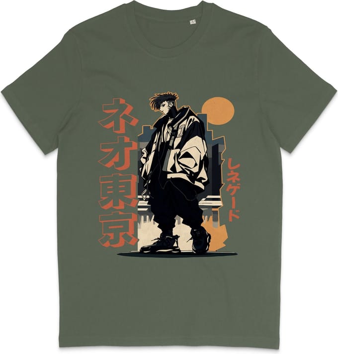 Heren en Dames T Shirt - Anime - Khaki Groen - M