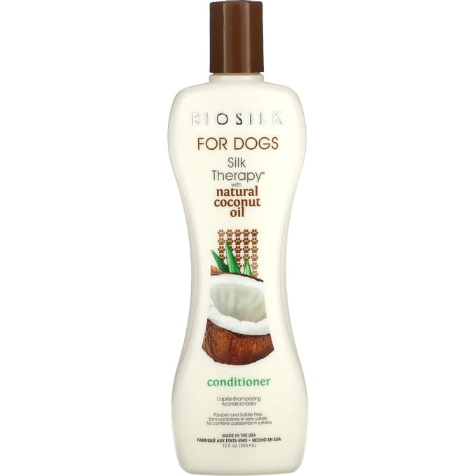 Biosilk, Silk Therapy, met Natuurlijke Kokosolie Conditioner, voor Honden, 12 fl oz (355 ml) white