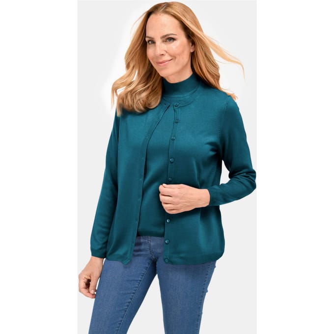 Onderhoudsarme basic twinset - petrol - Gr. 21 van Goldner Fashion