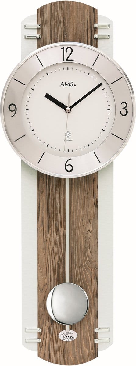 AMS Wandklok met slinger Zendergestuurd notenhout 5292