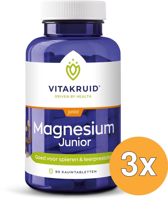 3x Vitakruid Magnesium Junior (90 kauwtabletten)