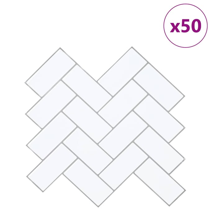 vidaXL - Visgraat - Tegel - 50 - st - Wit - Grijs - 30 - x - 30 - cm - Polyurethaan - en - PET