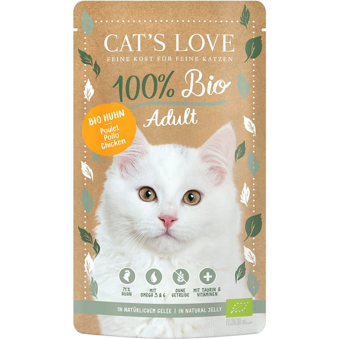 6x100g Cat's Love Organic Kip Kattenvoer Nat