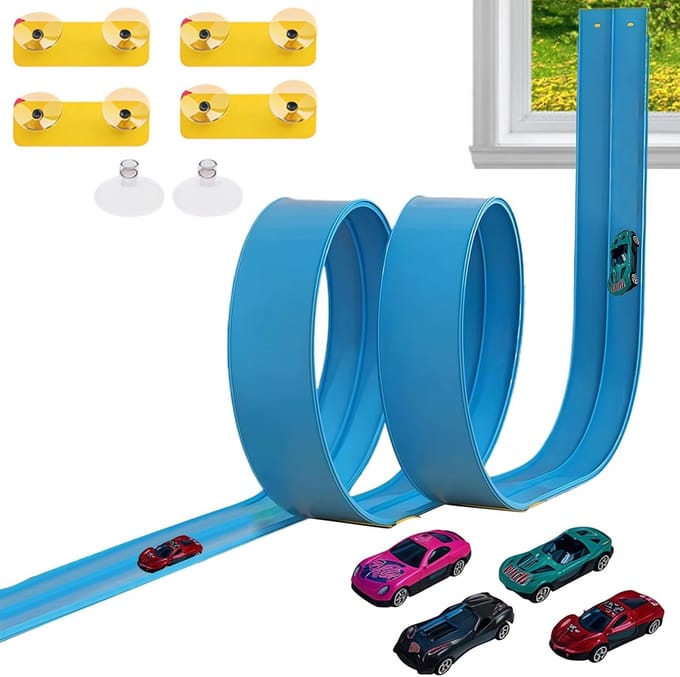 Flexibele Racebaan - Speelgoed Autos - Interactief Spel - Met Zuignappen - 4.5 Meter - Blauw