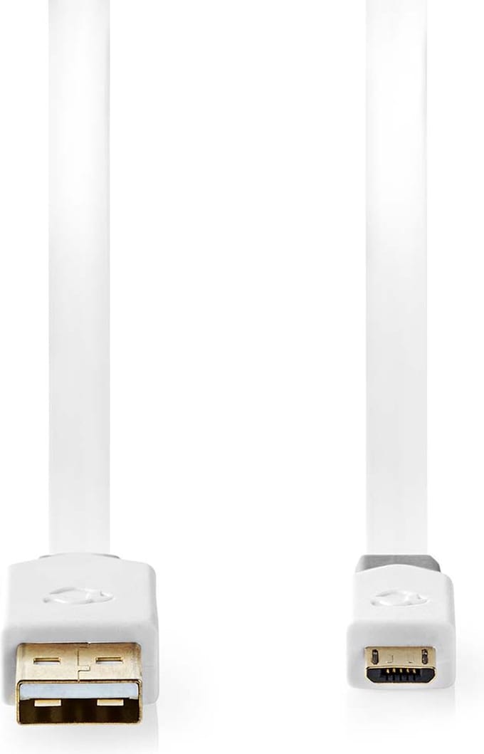 Nedis USB-Kabel - USB 2.0 - USB-A Male - USB Micro-B Male - 480 Mbps - Verguld - 1.00 m - Plat - PVC - Wit - Window Box