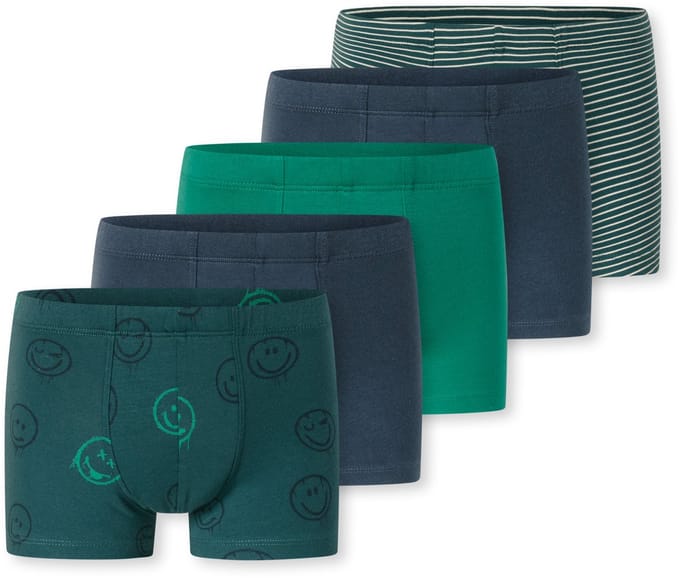 Shorts, set van 5, met streepjes en smiley, groen/blauw - 95/5 128