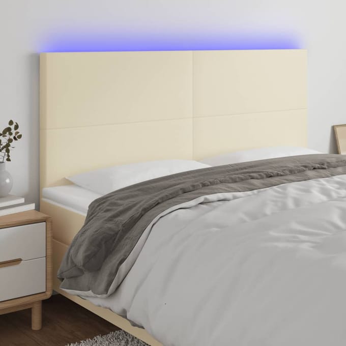 vidaXL Hoofdbord LED 180x5x118/128 cm kunstleer crèmekleurig
