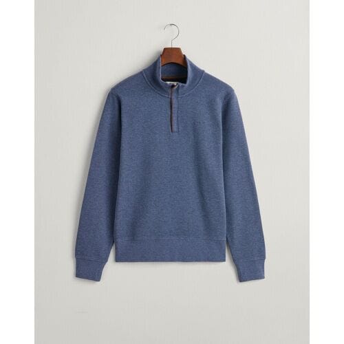 Gant Trui Sacker Rib Half Zip Subtle Tone-on-Tone Logo Embroidery Dark Jeansblue Melange / male