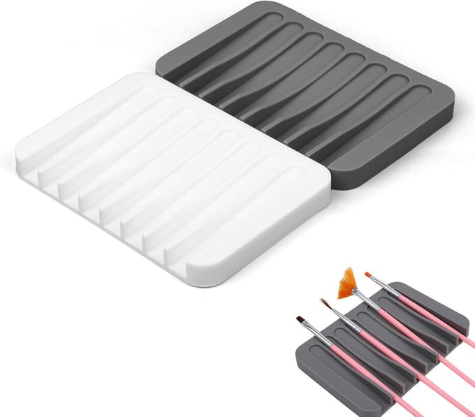 2 stuks - Silicone make-up borstel houder - 8 slots - haak houder - zwart + wit