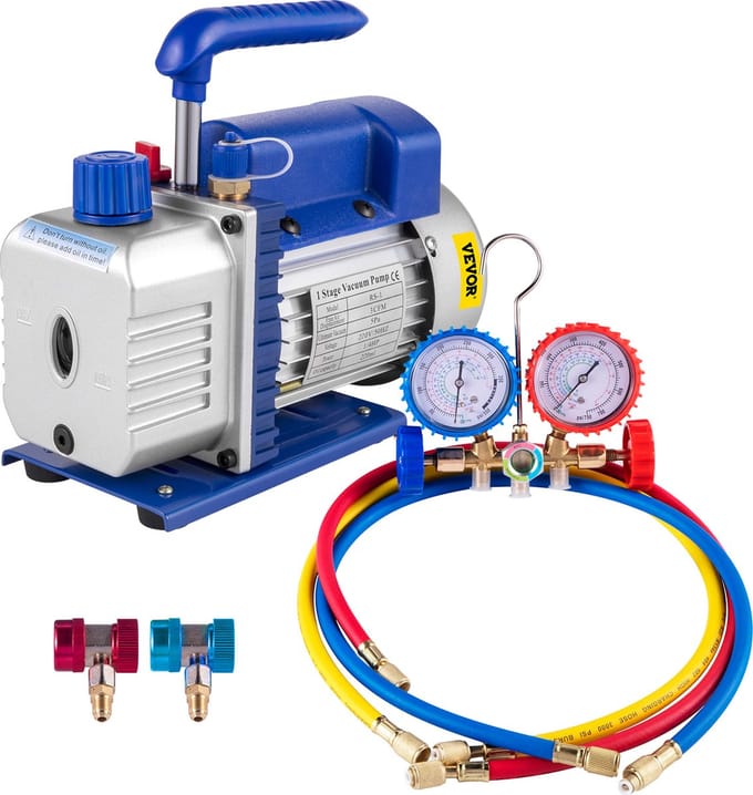 VEVOR Vacuümpomp Vacuumpomp Airco Vacuumpomp 3CFM 1/4 Hp Vacuum Pump Refrigeration 84 L/min Ac Conditioning Combo Ac Hot