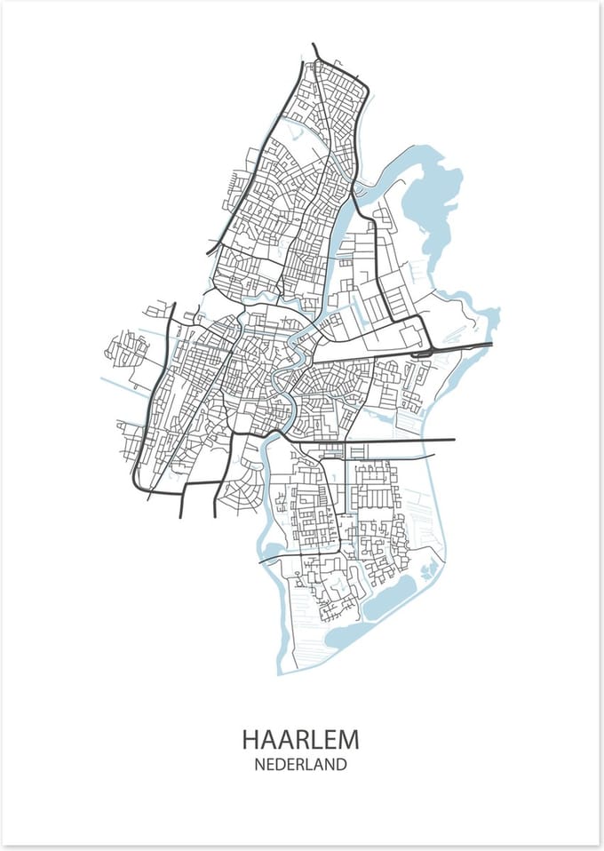 De Lange Koe Poster - Haarlem Plattegrond - 42 X 29.7 Cm - Wit