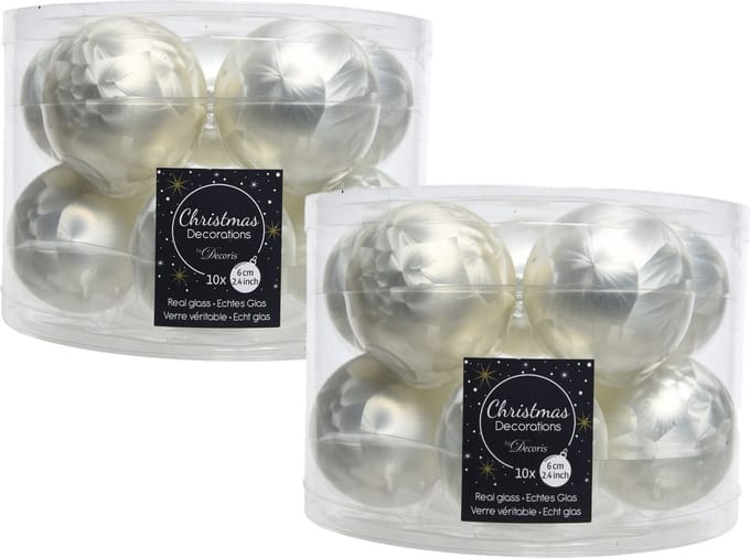 Decoris Kerstballen - 20x st - wit ijslak - 6 cm - glas - mat/glans - kerstversiering
