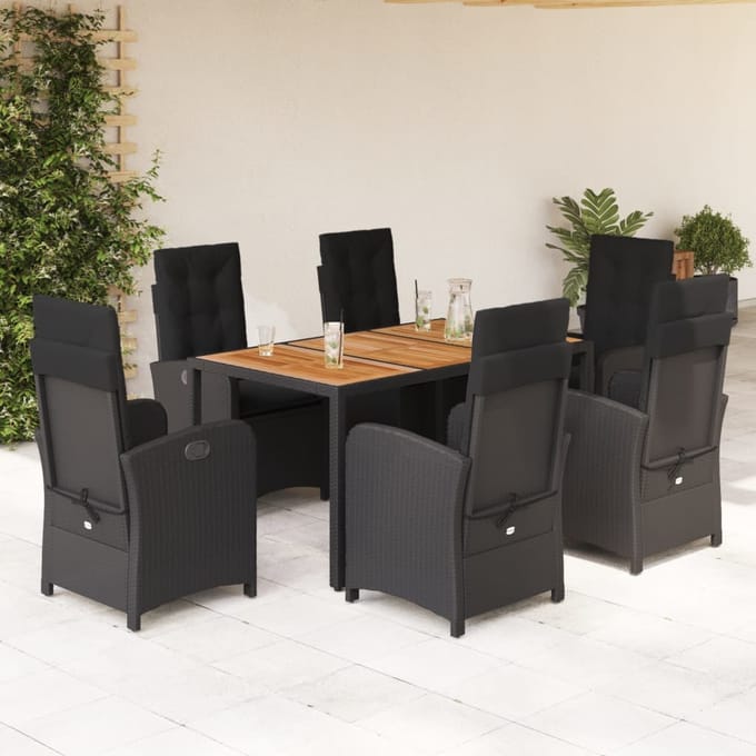 vidaXL - 7-delige - Tuinset - met - kussens - poly - rattan - zwart