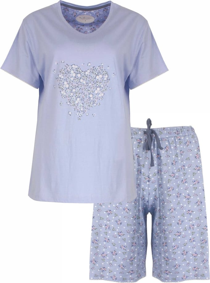 Tenderness Dames Shortama - Pyjama Set - Licht Blauw - Maat S