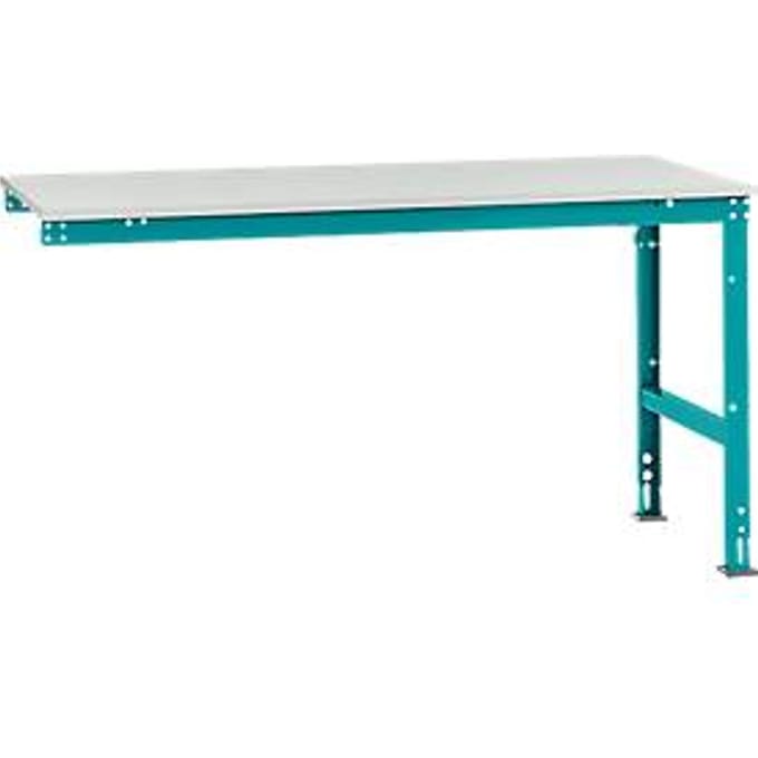 Manuflex AU6091.5021 Werk aanschuiftafel universele standaard met melamine schijf, bxdxh = 1750 x 1000 x 760-870 mm Waterblauw