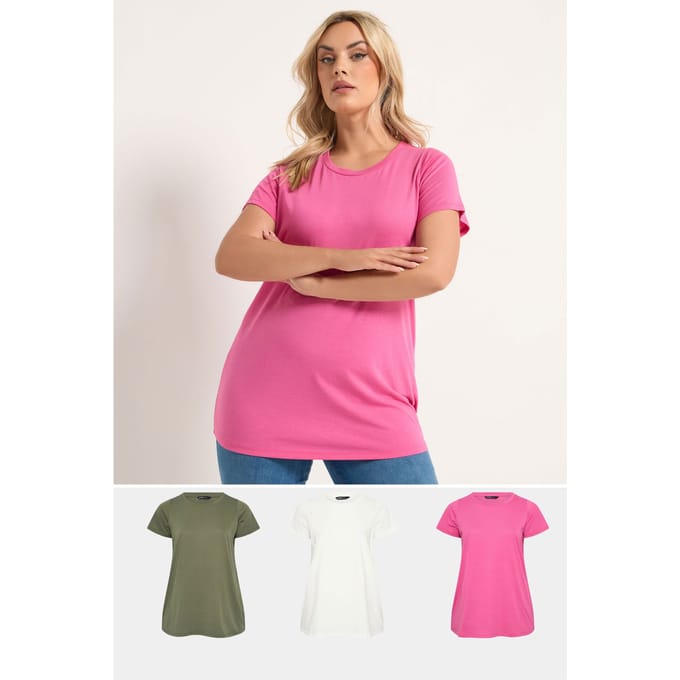 Yours 3Pack Kakigroene En Roze Core Basic Tshirts Size 46