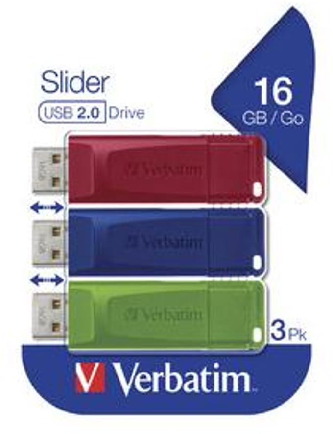 Verbatim Slider USB-stick 16 GB Rood, Blauw, Groen 49326 USB-A 2.0