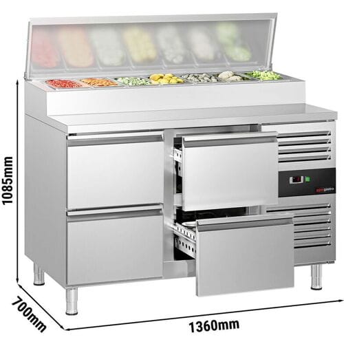 GGM Gastro Zubereitungstisch PREMIUM - 1360mm - 4 Schubladen - für 7x GN 1/3