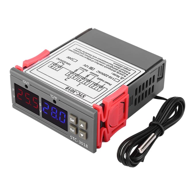STC 3018 Contrôleur de température numérique Capteur Thermostat avec câble NTC Longueur 1M (24V) gray