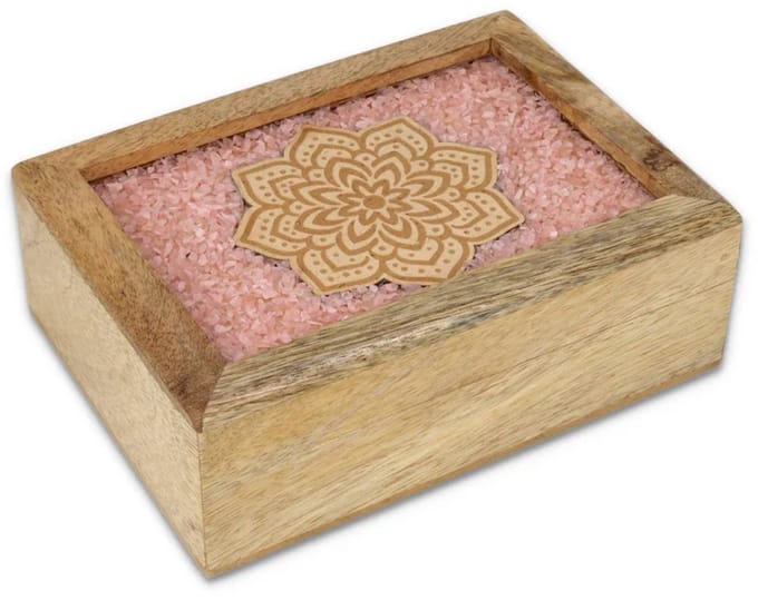 Tarot sieradendoos Mandala rozenkwarts mangohout - ± 18 cm x 14 cm x 7 cm