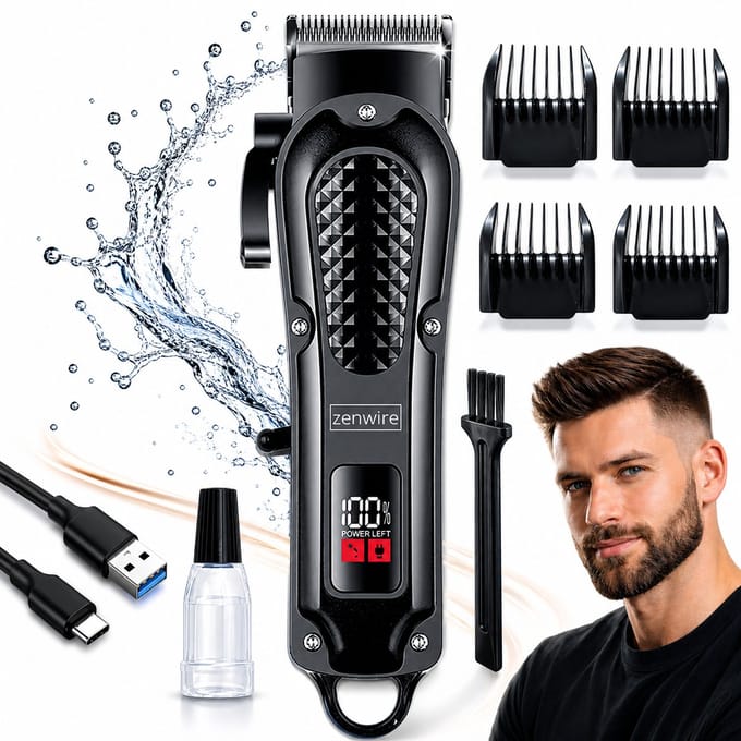 DRAADLOZE TRIMMER EN SCHEERAPPARAAT VOOR BAARD EN HAAR 0 mm LED PRO BARBER Zenwire 806S