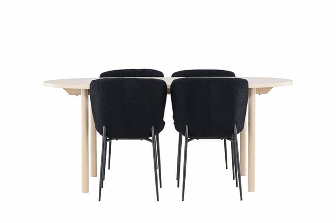 Andy eethoek tafel 90x180cm en 4 teddy stoelen whitewash.