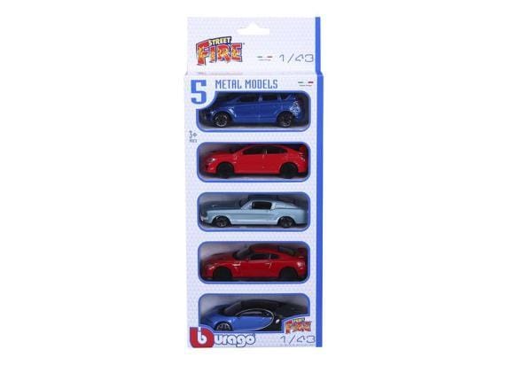 Bburago Burago 1:43 5-pack Street Fire - Set 5 Licht Blauw Auto's op schaal Miniatuur auto's
