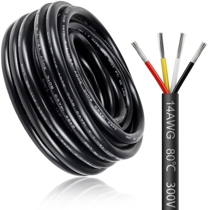 5 Meter 4-aderige Elektrische Kabel 14 AWG 2.0mm² Vertind Koper Zacht en Flexibel