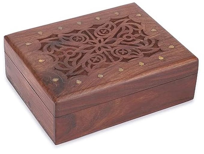 Houten Handgesneden Decoratieve Schatkist Sieradendoos Groot Keltisch Ontwerp Multifunctioneel Gebruik