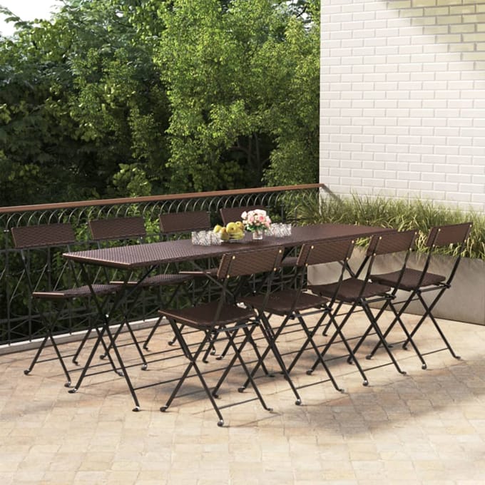 vidaXL - Opklapbare - stoelen, - 8 - stuks, - bruin, - van - polyrotan - en - staal.
