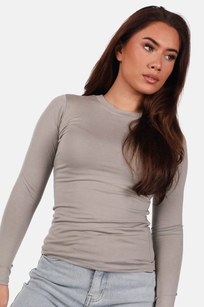 Getdrezzed Top - Maat: S - Dubbel gevoerde basic top met ronde hals taupe